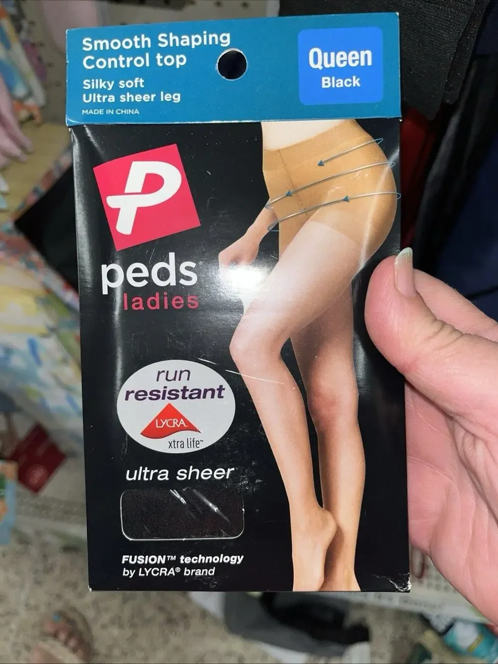 Peds Queen Size Black Ultra Sheer Control Top Pantyhose NIP New